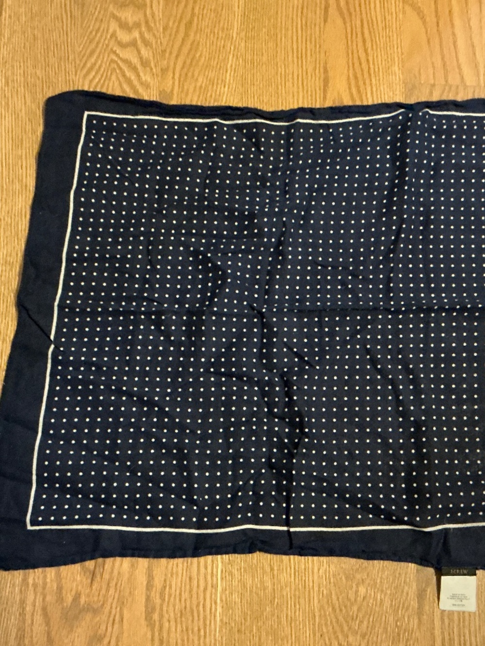 JCREW Handkercheif Navy Blue dots border 100% cotton